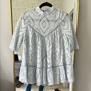 White Puff Sleeve Mandarin Collar Blouse